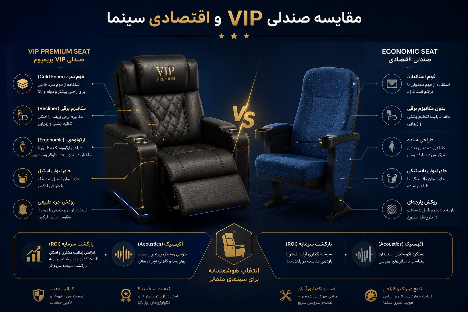 تفاوت صندلی سینما VIP و اقتصادی